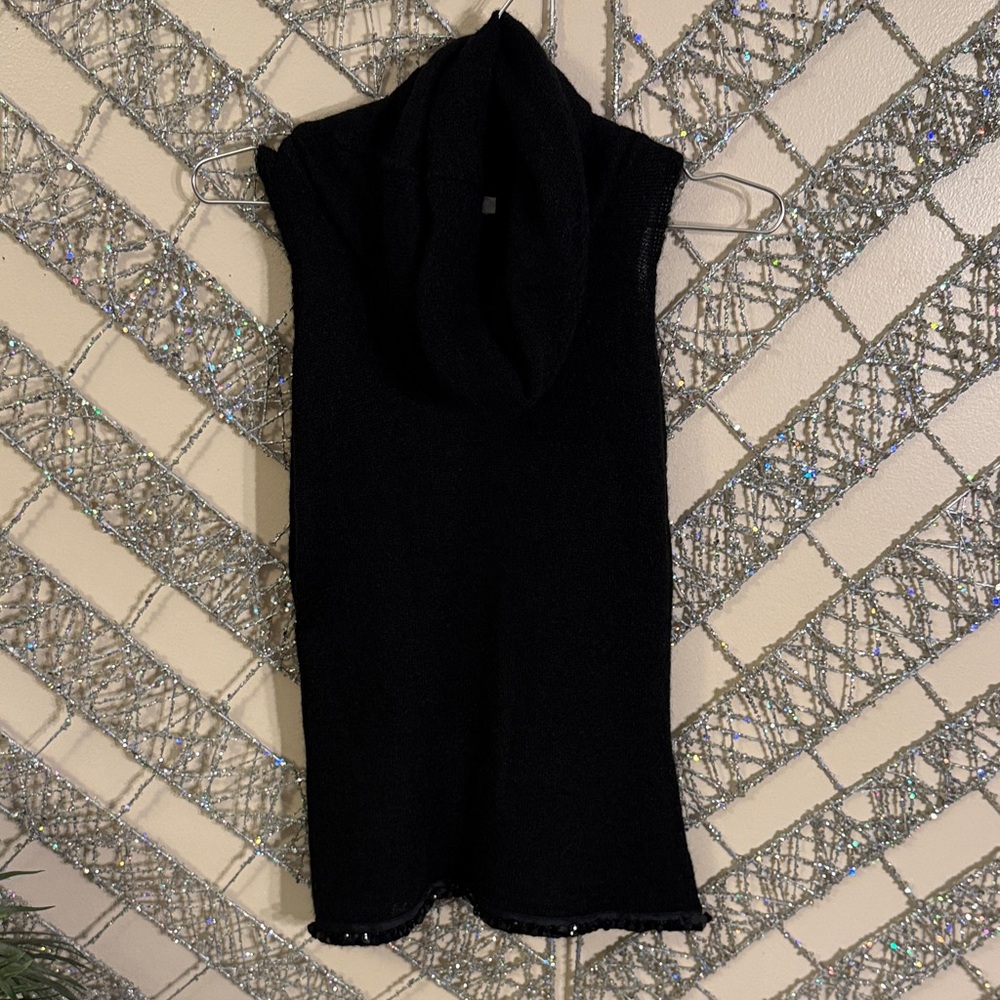 Black sleeveless cowl neck with sequins